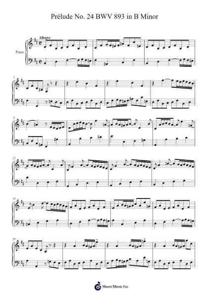 Prélude No. 24 in B Minor, BWV 893 Sheet Music by Johann Sebastian Bach-Arr.Maltzster Colcott