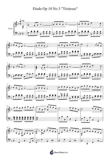 Etude Op. 10 No. 3 in E Major "Tristesse" Sheet Music by Frédéric Chopin-Arr.Chloemen O'Cazie