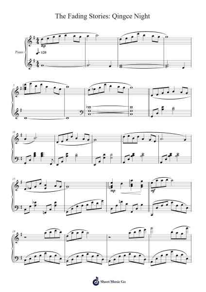 The Fading Stories: Qingce Night Sheet Music by Yu-Peng Chen-Arr.Kelcott