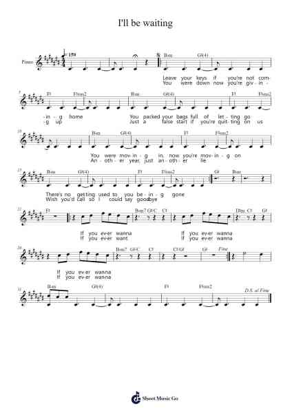 I'll be waiting Sheet Music by Cian Ducrot-Arr.Joypoe Willze