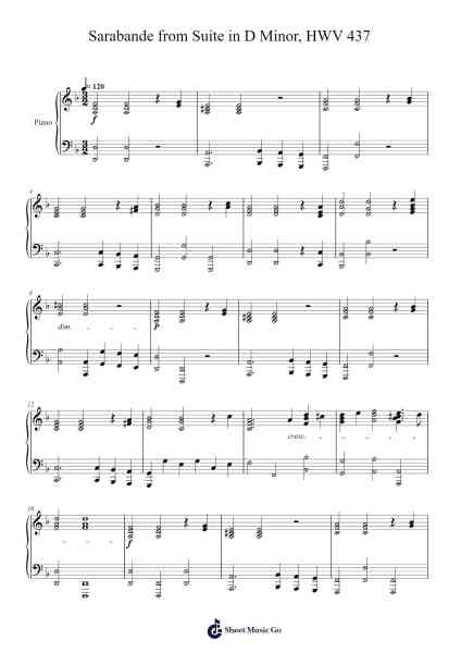 Suite in D Minor, HWV 437: IV. Sarabande 樂譜由 Georg Friedrich Händel - 編曲 Calbrown Yertate
