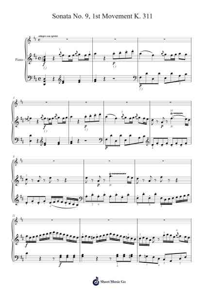 Piano Sonata No. 9 in D Major, K. 311: I. Allegro con spirito Sheet Music by Wolfgang Amadeus Mozart-Arr.Davepeare