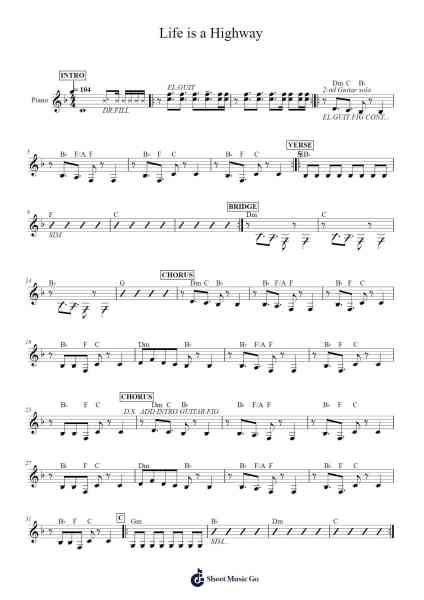 Life is a Highway Sheet Music by Rascal Flatts-Arr.Royps