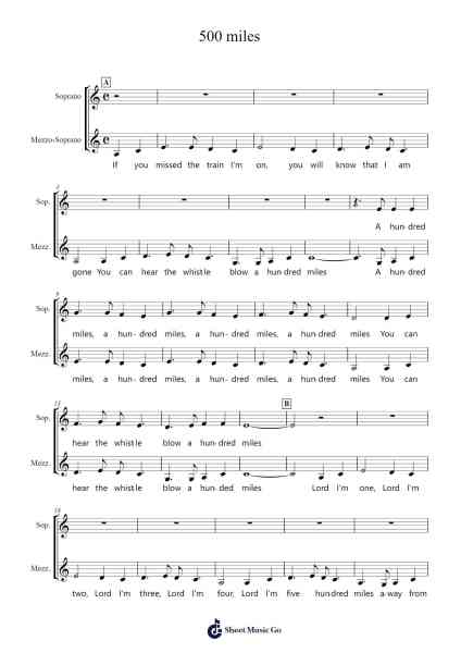500 miles Sheet Music by Justin Timberlake-Arr.Marjill