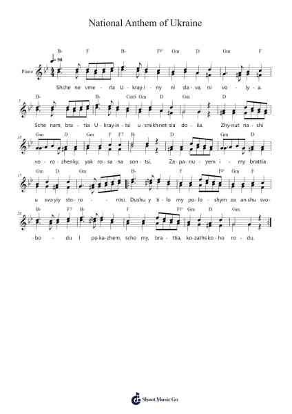 National Anthem of Ukraine Sheet Music by Mykhailo Verbytsky-Arr.Jonesrhys