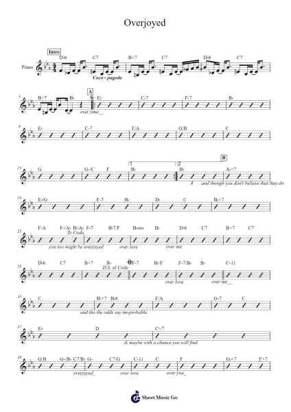 Overjoyed Sheet Music by Stevie Wonder-Arr.Prittpeg