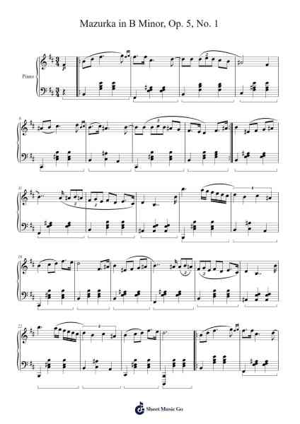 Mazurka in B Minor, Op. 5, No. 1 Sheet Music by Jonathan Rondeau-Arr.Greengrant Darvice