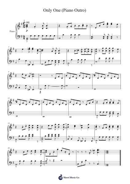 Only One (Piano Outro) Sheet Music by Kanye West-Arr.Clevestowe Walkyes