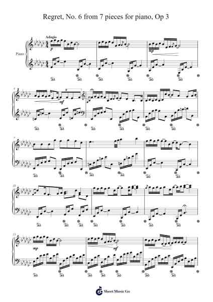 Regret, No. 6 from 7 pieces for piano, Op 3 Sheet Music by Cydtri R-Arr.Walshses