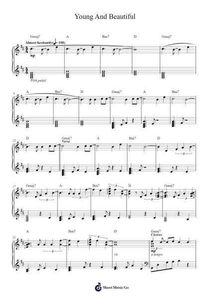Young And Beautiful Sheet Music by Lana Del Rey-Arr.Chrismay Penniah