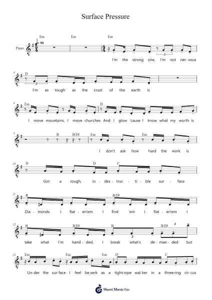 Surface Pressure Sheet Music by Lin-Manuel Miranda-Arr.Irsharp Bartrah