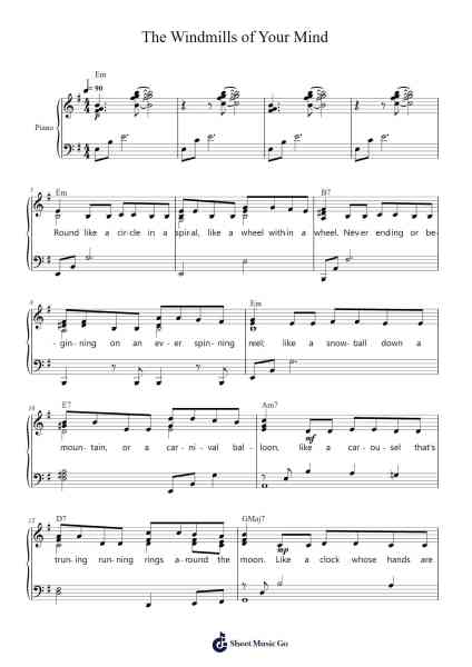 The Windmills of Your Mind Sheet Music by Michel Legrand-Arr.Chandys Jehan