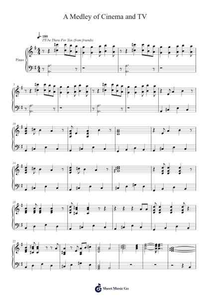 A Medley of Cinema and TV Sheet Music by John Williams/Michael Skloff/Allee Willis/David Arnold/Michael Price/Danny Elfman-Arr.Rooven