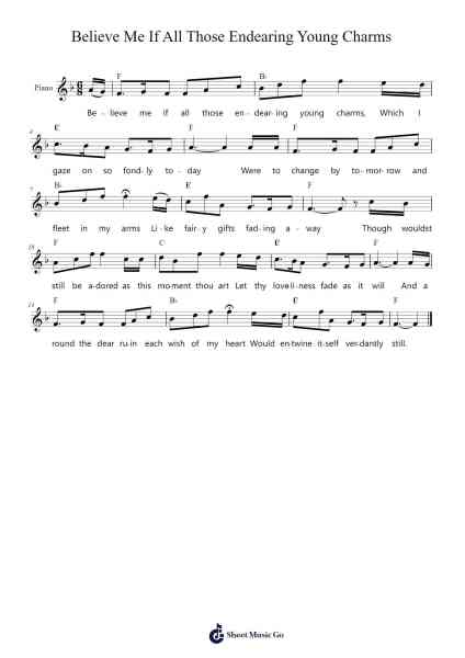 Believe Me If All Those Endearing Young Charms Sheet Music by -Arr.Bairddict Sasback