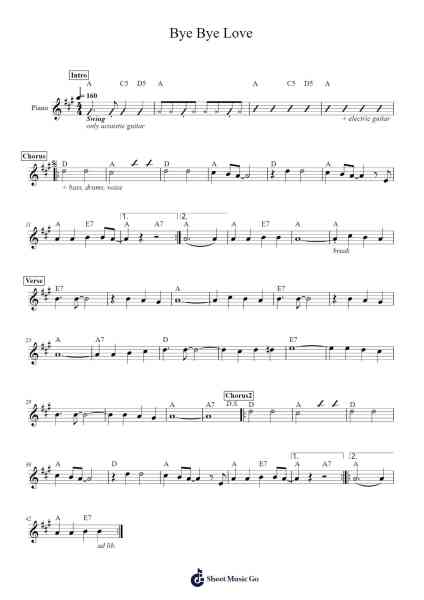Bye Bye Love Sheet Music by The Everly Brothers-Arr.Elboyce