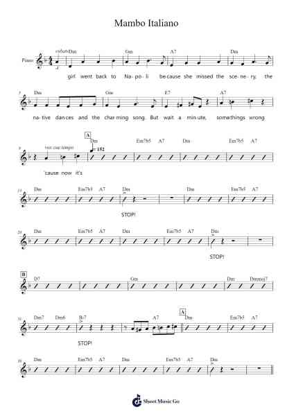 Mambo Italiano Sheet Music by Renato Carosone-Arr.Prittpeg