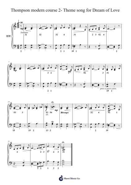 Thompson modern course 2- Theme song for Dream of Love Sheet Music by John Thompson-Arr.Bronjean