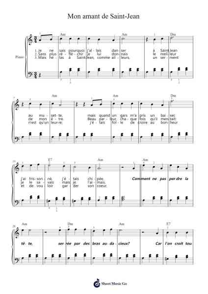 Mon amant de Saint-Jean Sheet Music by Émile Carrara-Arr.Turdrea