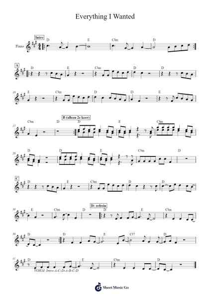 Everything I Wanted Sheet Music by Billie Eilish-Arr.Montyet