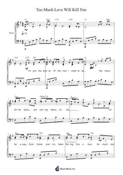 Too Much Love Will Kill You Sheet Music by Brian May-Arr.Shertram