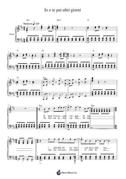 Io e te per altri giorni Sheet Music by Pooh-Arr.Junegia Wato