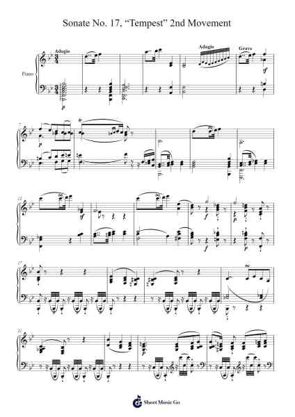 Sonata No. 17 in D Minor, Op. 31, No. 2 "Tempest": II. Adagio Sheet Music by Ludwig van Beethoven-Arr.Stanwylde