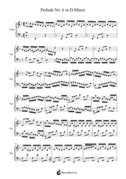 Prelude No. 6 in D Minor, BWV 875 Sheet Music by Johann Sebastian Bach-Arr.Atdrich Wrightret
