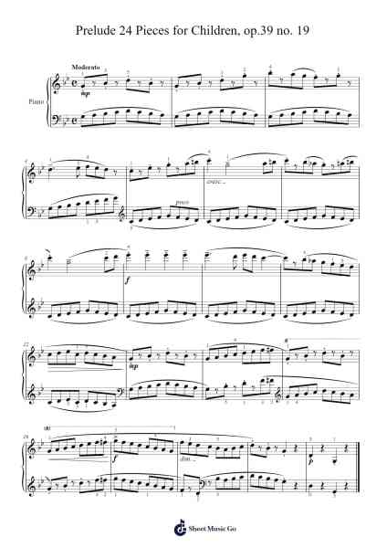 Prelude 24 Pieces for Children, op.39 no. 19 Sheet Music by Dmitry Kabalevsky-Arr.Jobnold