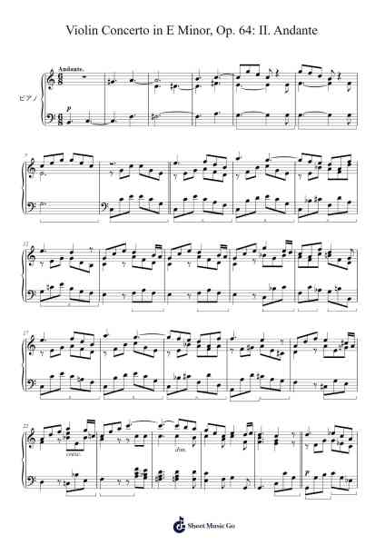 Violin Concerto in E Minor, Op. 64: II. Andante Sheet Music by F. Mendelssohn-Arr.Milesbloor