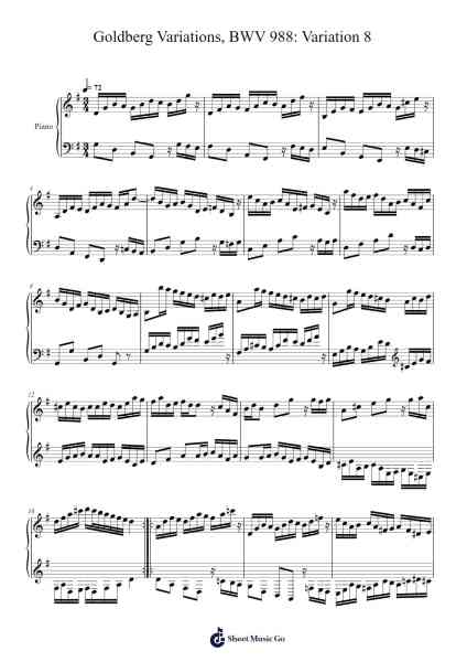 Goldberg Variations, BWV 988: Variation 8 Sheet Music by Johann Sebastian Bach-Arr.Tedget Milrol