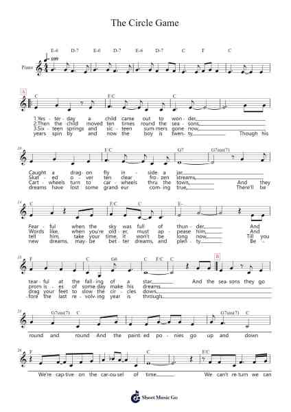 The Circle Game Sheet Music by Joni Mitchell-Arr.Sibylmos Fordridge