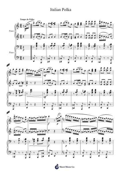Italian Polka in E-flat minor for Piano Four Hands Sheet Music by Sergei Rachmaninoff-Arr.Junerald