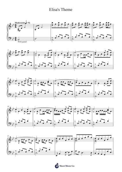 Elisa's Theme Sheet Music by Alexandre Desplat-Arr.Tomnee
