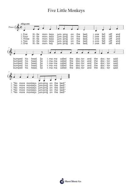 Five Little Monkeys Sheet Music by Traditional-Arr.Ausdre