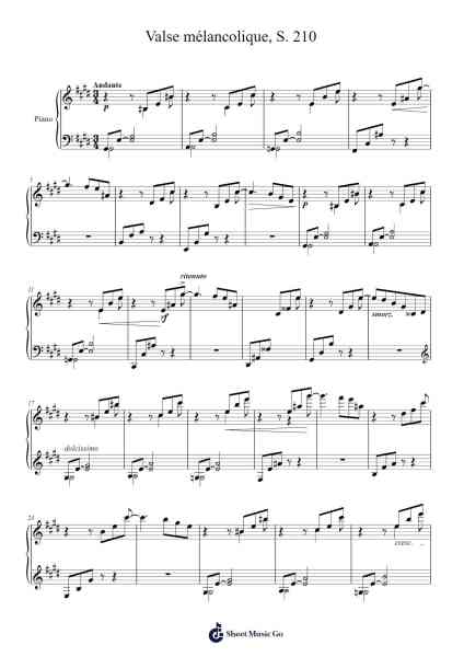 Valse mélancolique, S. 210 Sheet Music by Franz Liszt-Arr.Graynix Johncarr