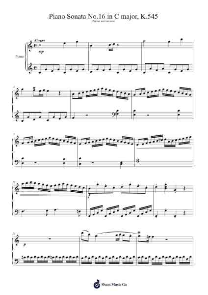 Piano Sonata No. 16 in C Major, K. 545 Sheet Music by Wolfgang Amadeus Mozart-Arr.Sibylpham Surfer