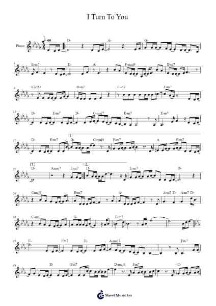 I Turn To You Sheet Music by Christina Aguilera-Arr.Surdred
