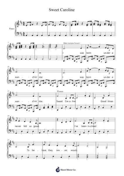 Sweet Caroline Sheet Music by Neil Diamond-Arr.Pulsing