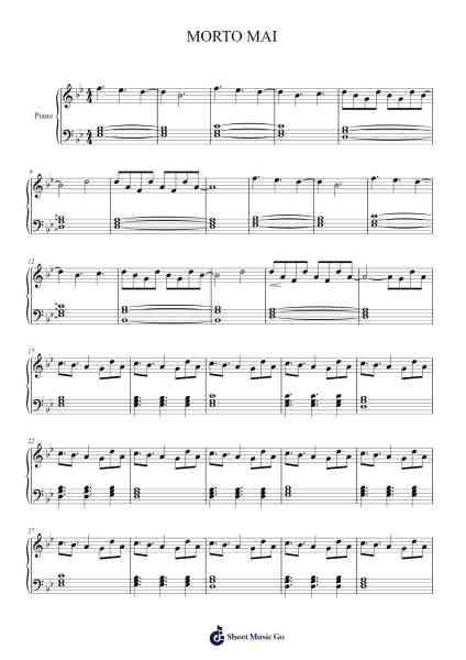 MORTO MAI Ноты для фортепиано от Lazza-Arr.Reedtrine Gunnix