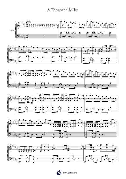 A Thousand Miles Sheet Music by Vanessa Carlton-Arr.Clifffitch