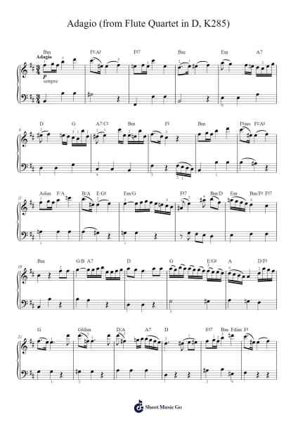 Flute Quartet No. 1 in D Major, K. 285: II. Adagio Sheet Music by Wolfgang Amadeus Mozart-Arr.Canjill Myrruth