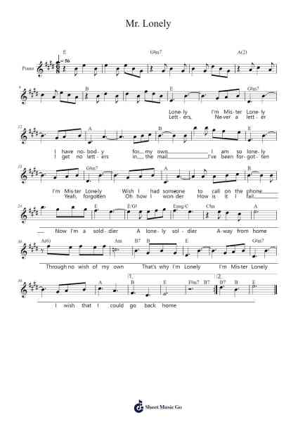 Mr. Lonely Sheet Music by Bobby Vinton-Arr.Famund Coothy