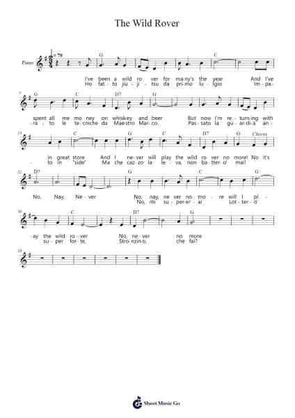 The Wild Rover Sheet Music by Misc Traditional-Arr.Caewat Everkent