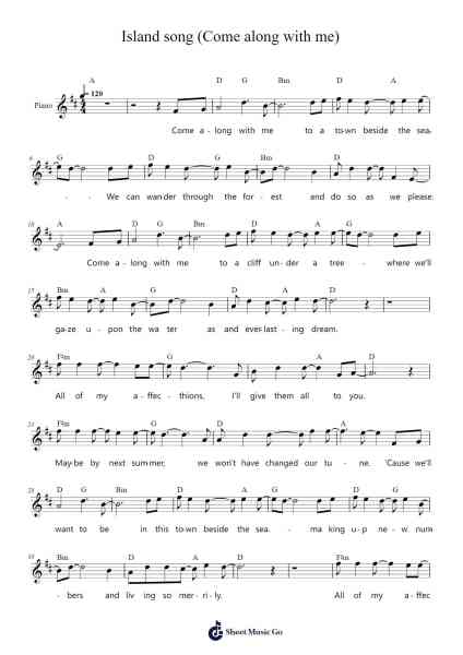 Island Song (Come Along with Me) Sheet Music by Ashley Eriksson-Arr.Milllas