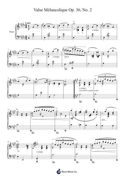 Valse Mélancolique Op. 36, No. 2 Sheet Music by Ricardo Castro-Arr.Woodthorne Rylee