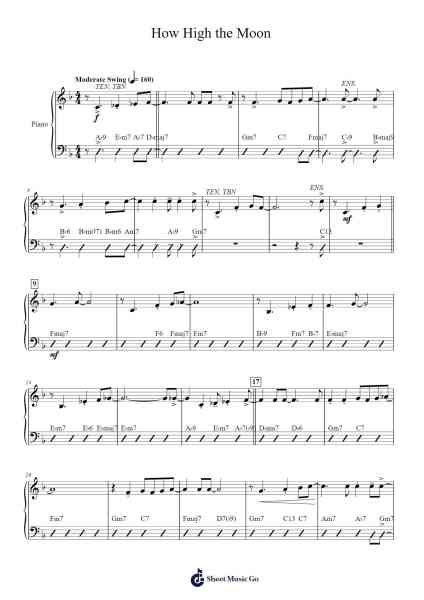 How High the Moon Sheet Music by Lewis Morgan-Arr.Priestvy