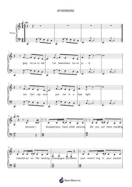evermore Sheet Music by Taylor Swift-Arr.Marhum