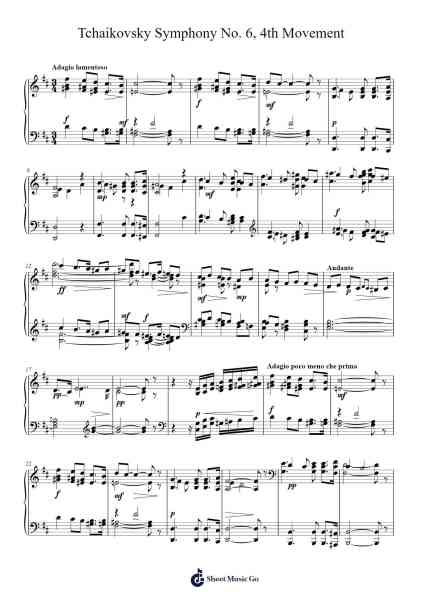 Symphony No. 6 in B Minor, Op. 74 "Pathétique": IV. Finale. Adagio lamentoso - Andante Sheet Music by Pyotr Ilyich Tchaikovsky-Arr.Bunjoan Payley