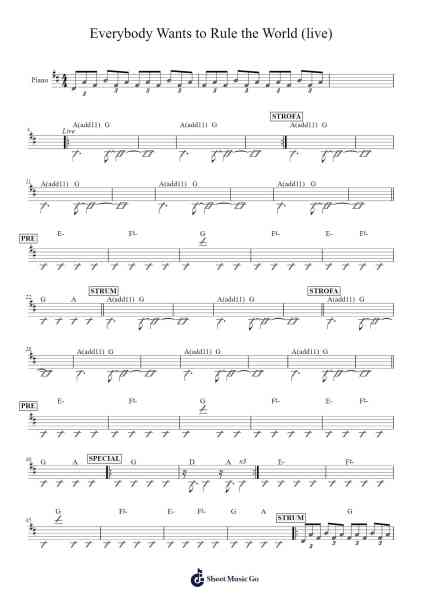 Everybody Wants to Rule the World (live) Sheet Music by Tears for Fears-Arr.Judmons Bairdchel