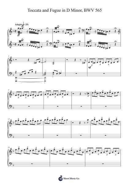 Toccata and Fugue in D Minor, BWV 565 Sheet Music by Johann Sebastian Bach-Arr.Joanbroad Tedrene